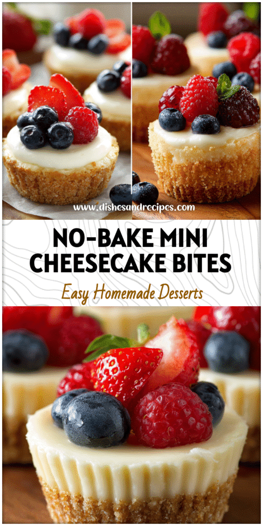 Creamy Mini Cheesecake Bites with fruit topping served in muffin cups, a simple cheesecake type dessert.
